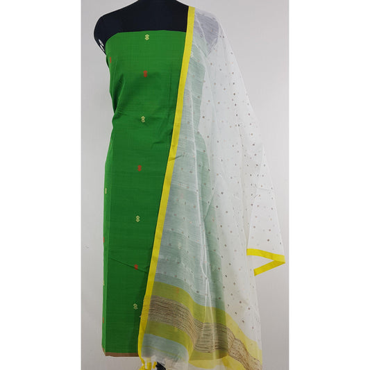 Sequin handwoven cotton silk dupatta with Handmade yarn butta cotton top - Vinshika