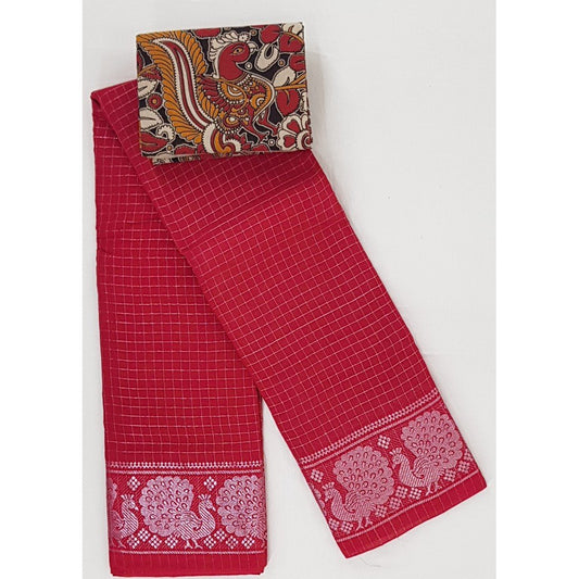 Madhurai Sungudi silver zari border and allover checks pure cotton saree - Vinshika