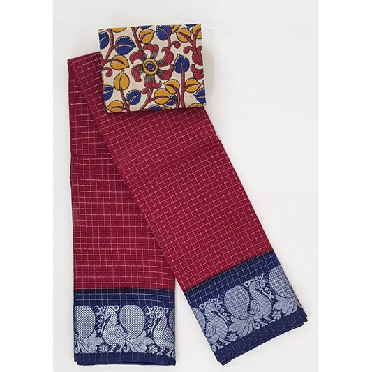 Madhurai Sungudi silver zari border and allover checks pure cotton saree - Vinshika