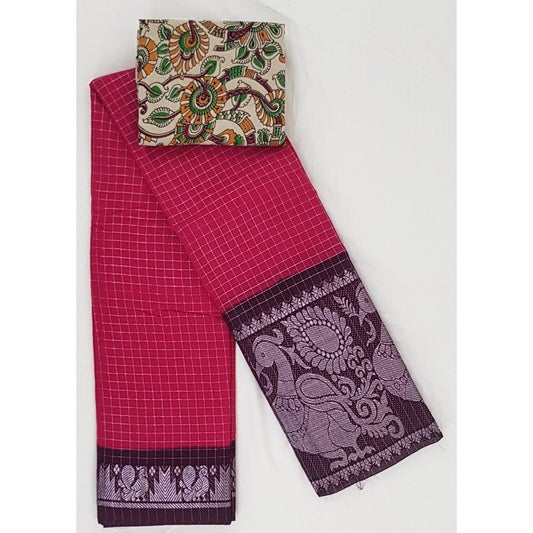 Madhurai Sungudi silver zari big border pure cotton saree paired with blouse - Vinshika