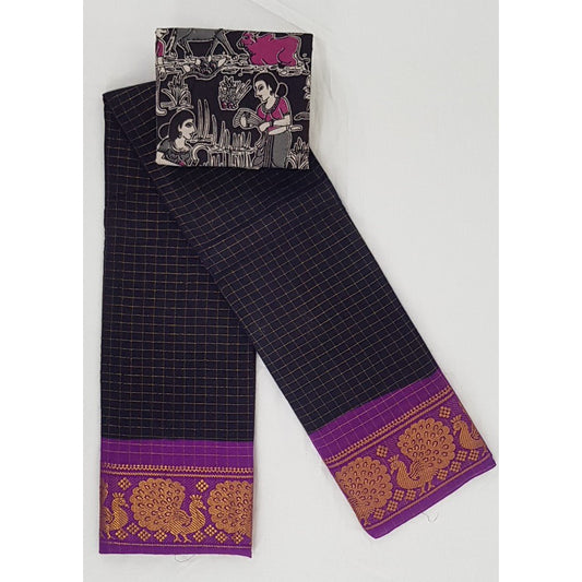 Madhurai Sungudi zari checks pure cotton saree paired with blouse - Vinshika