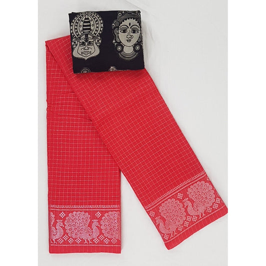 Madhurai Sungudi silver zari border and allover checks pure cotton saree - Vinshika