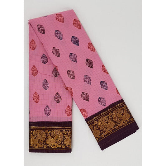Madhurai Sungudi printed zari border and allover checks pure cotton saree - Vinshika