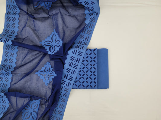 Blue Color Applique Cut work Cotton Salwar Set - Vinshika