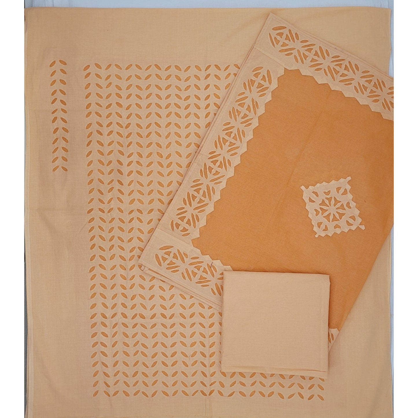 Saffron Color Applique Cut work Cotton Salwar Set - Vinshika