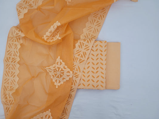 Saffron Color Applique Cut work Cotton Salwar Set - Vinshika