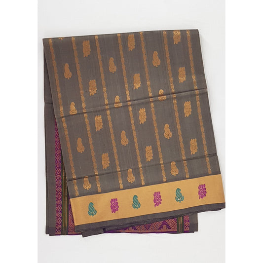 Olive Color Handwoven Venkatagiri Cotton Silk Saree - Vinshika