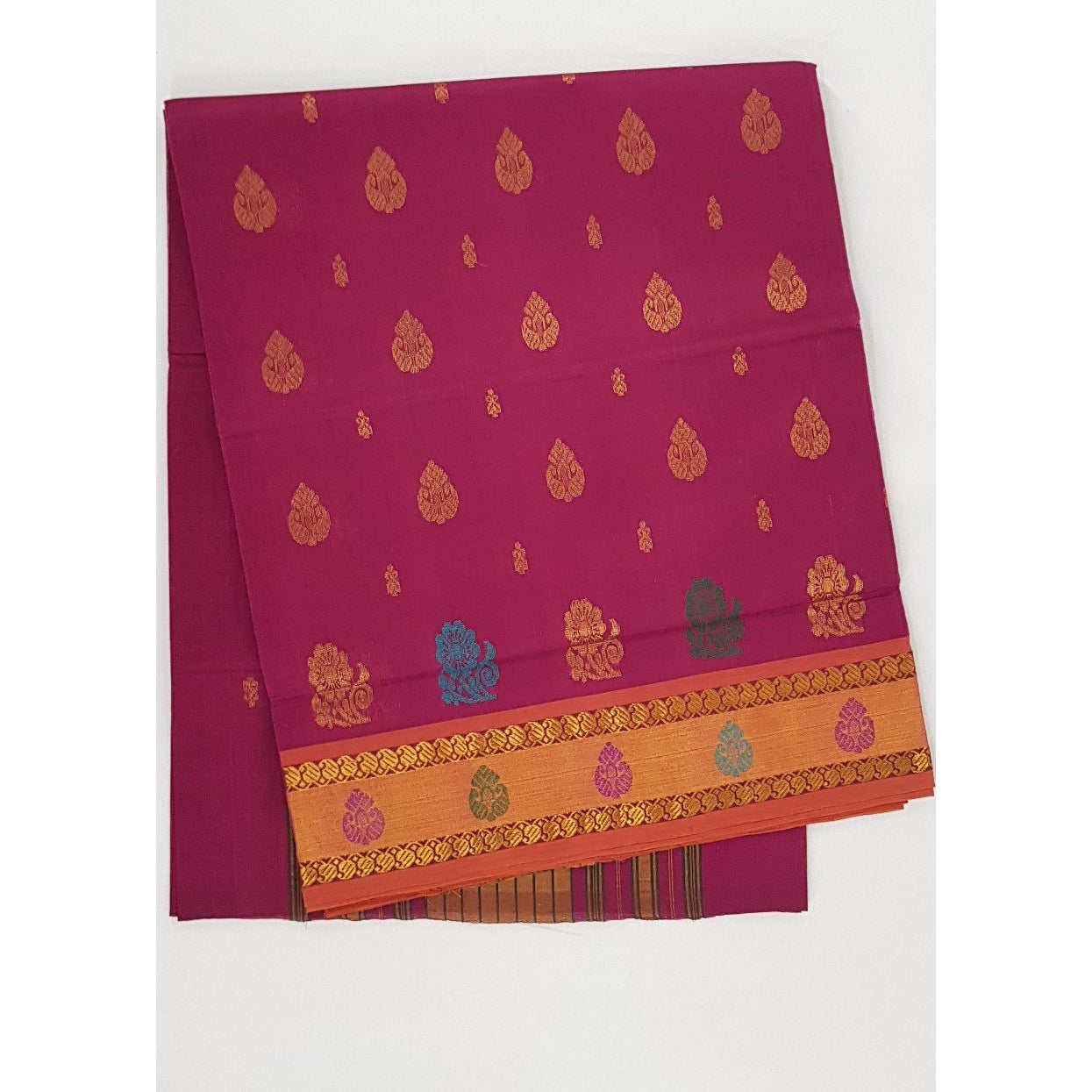 Reddish Pink Color Handwoven Venkatagiri Cotton Silk Saree - Vinshika