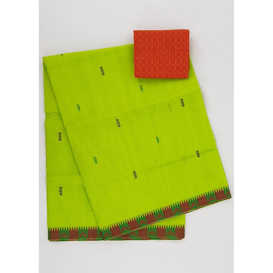 Parrot Green Color Venkatagiri Cotton Saree - Vinshika