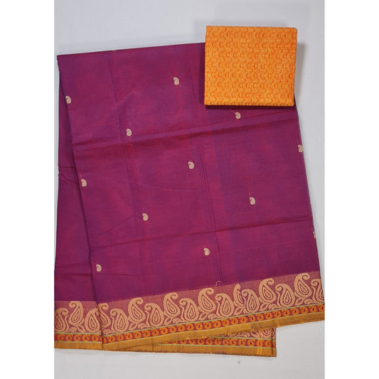 Dark Falsa Color Venkatagiri Cotton Saree - Vinshika