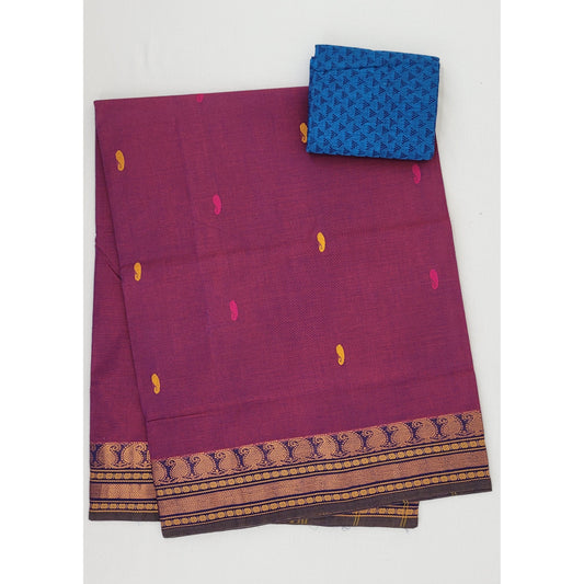 Dark Falsa Color Venkatagiri Handloom Cotton Saree - Vinshika