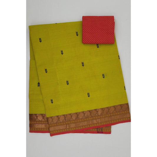 Tawny Olive Color Venkatagiri Handloom Cotton Saree - Vinshika