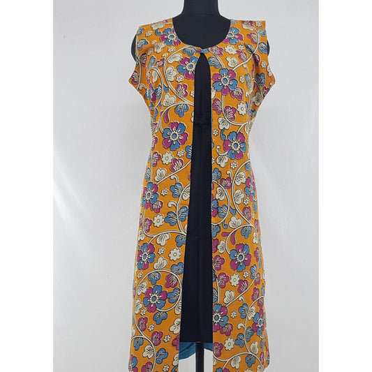 Kalamkari and Ikat Reversible Women’s Long Coat - Vinshika