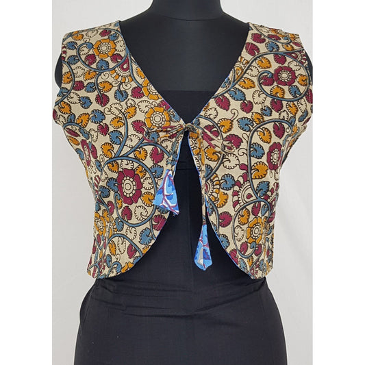 Bagru and Kalamkari Reversible Women’s Waist Coat - Vinshika