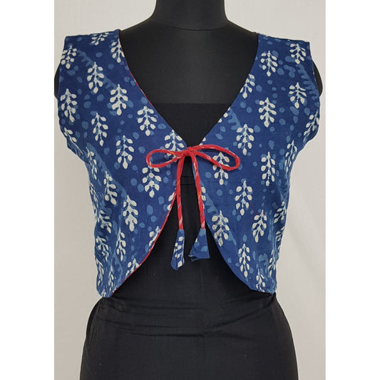 Bagru and Ikat Reversible Women’s Waist Coat - Vinshika