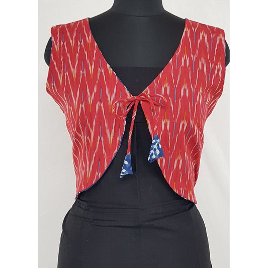 Bagru and Ikat Reversible Women’s Waist Coat - Vinshika