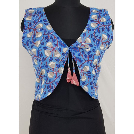 Bagru and Ikat Reversible Women’s Waist Coat - Vinshika