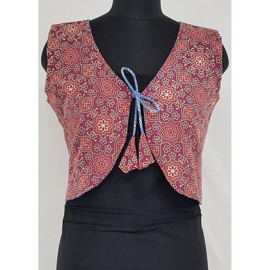 Bagru and Ikat Reversible Women’s Waist Coat - Vinshika
