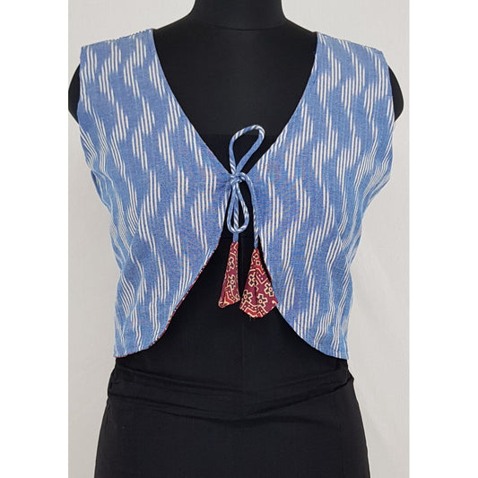 Bagru and Ikat Reversible Women’s Waist Coat - Vinshika