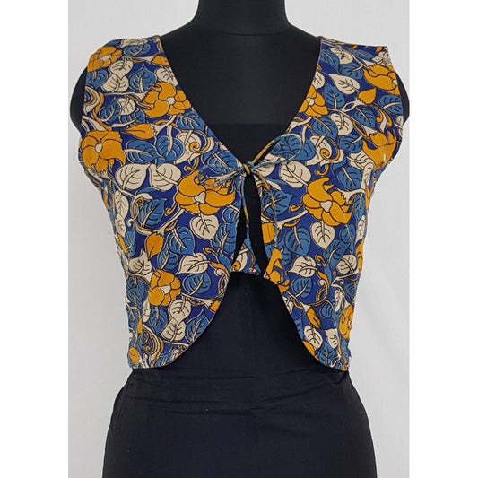 Kalamkari and Ikat Reversible Women’s Waist Coat - Vinshika