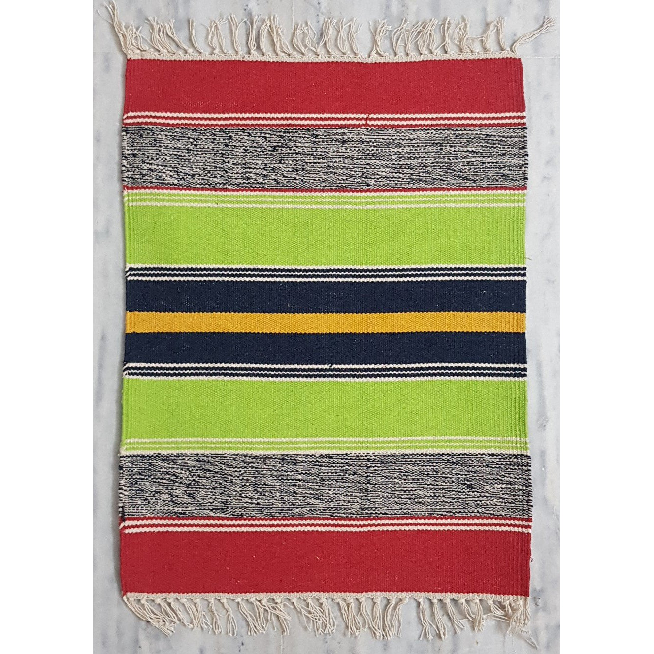 Multi color stripes Handwoven Dhurrie – 1.5 ft X 2 ft - Vinshika