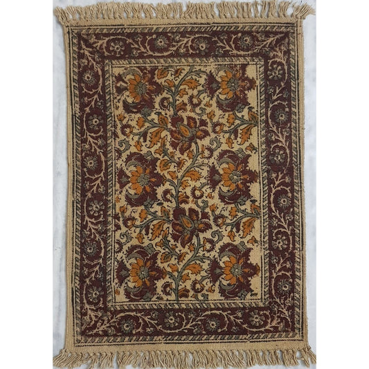 Kalamkari printed Handwoven Dhurrie – 1.5 ft X 2 ft - Vinshika