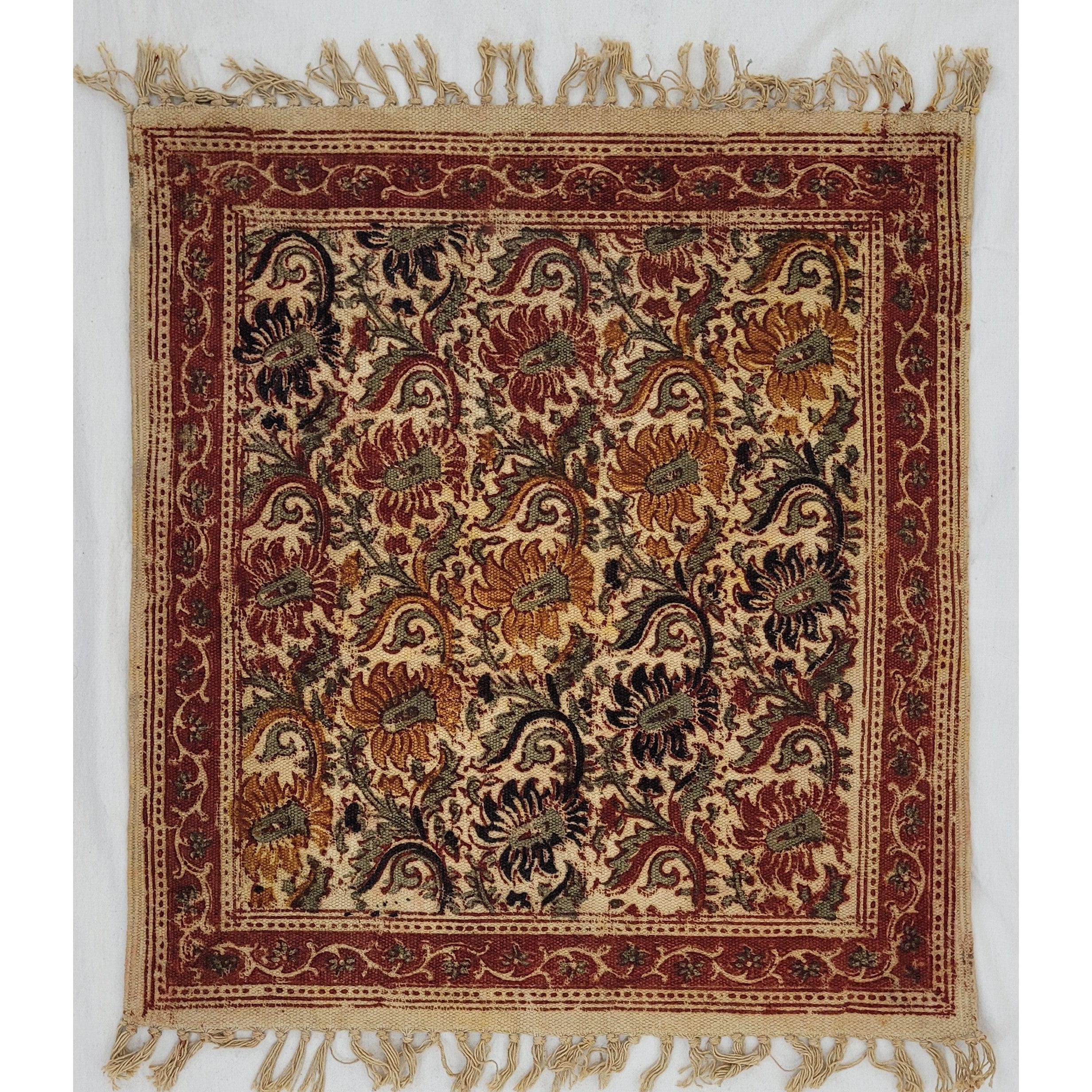 Kalamkari printed Handwoven Dhurrie 2 ft X 2 ft Vinshika Boutique